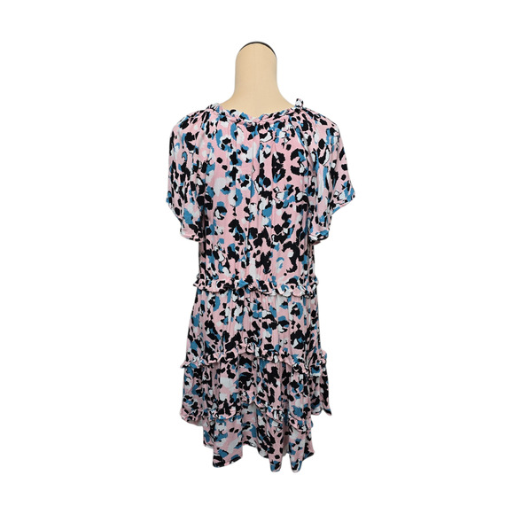 Anthropologie Dress Womens Medium Tiered Ruffle Short Sleeve Viscose Pink - Picture 2 of 11